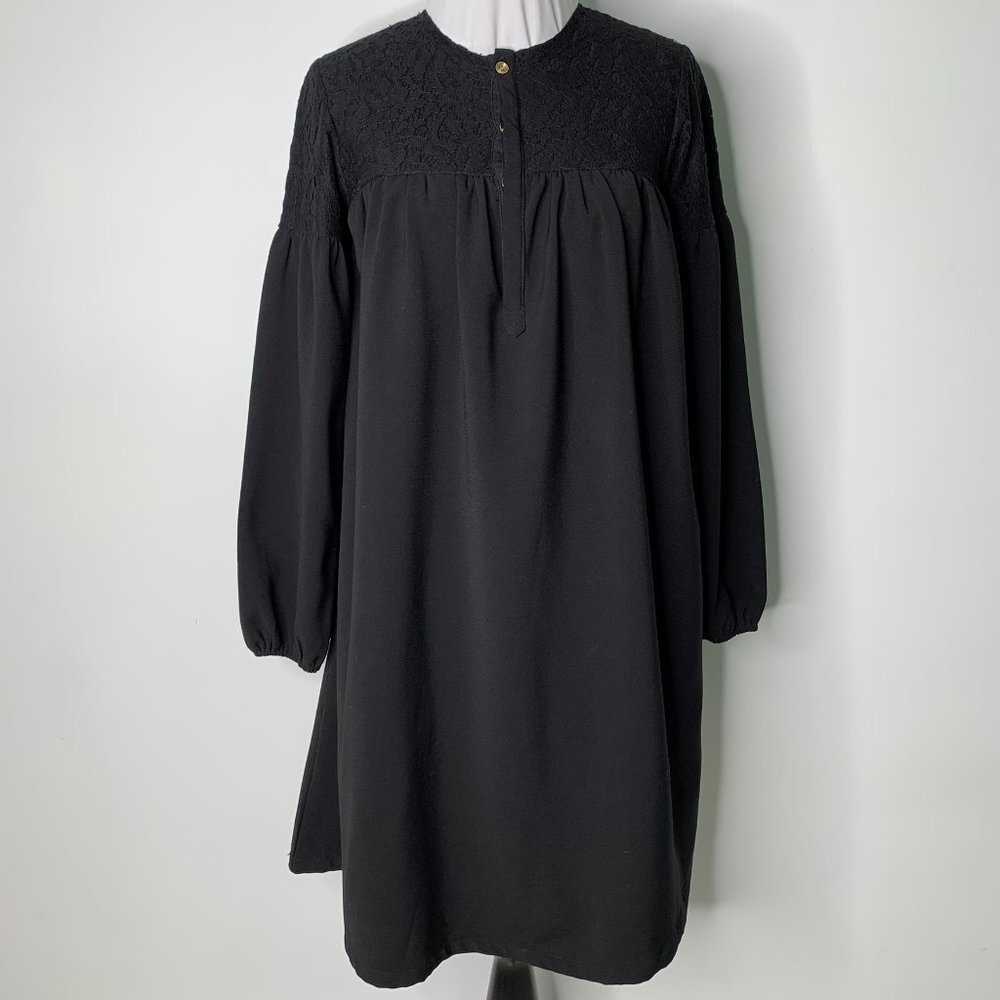 Klai Big Girl Black Button Front Long Sleeve Full Swing Tunic Mini Dress Size 14